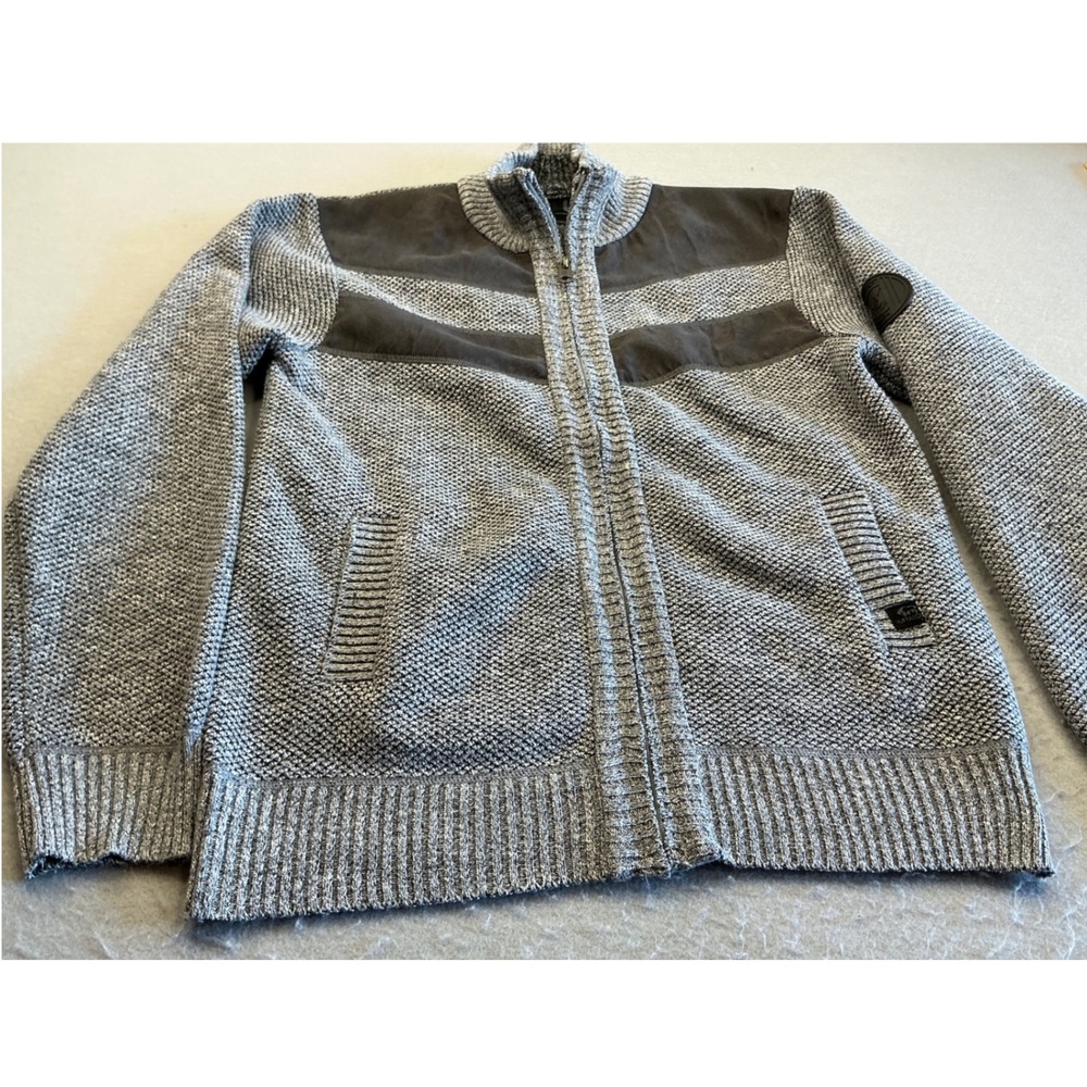 Buffalo David Bitton Full Zip Sweater Jacket Faux Suede Fleece Lined Gray Mens M